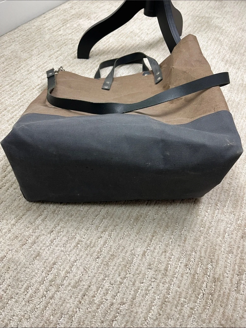 Washable Kraft Paper Tote Bag Brown Black Laptop Work Shoulder Carryall